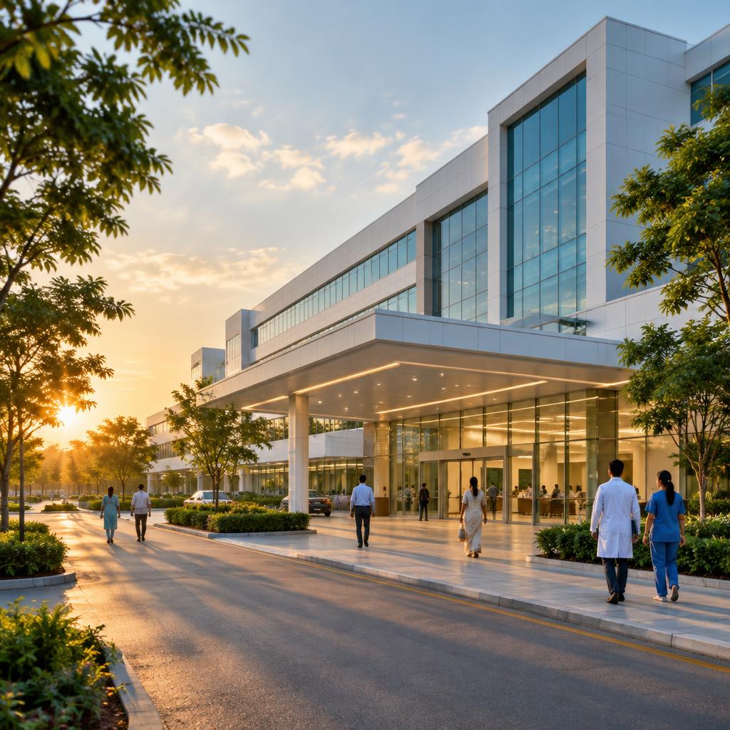 Famous Hospital building exterior on IIM Road
