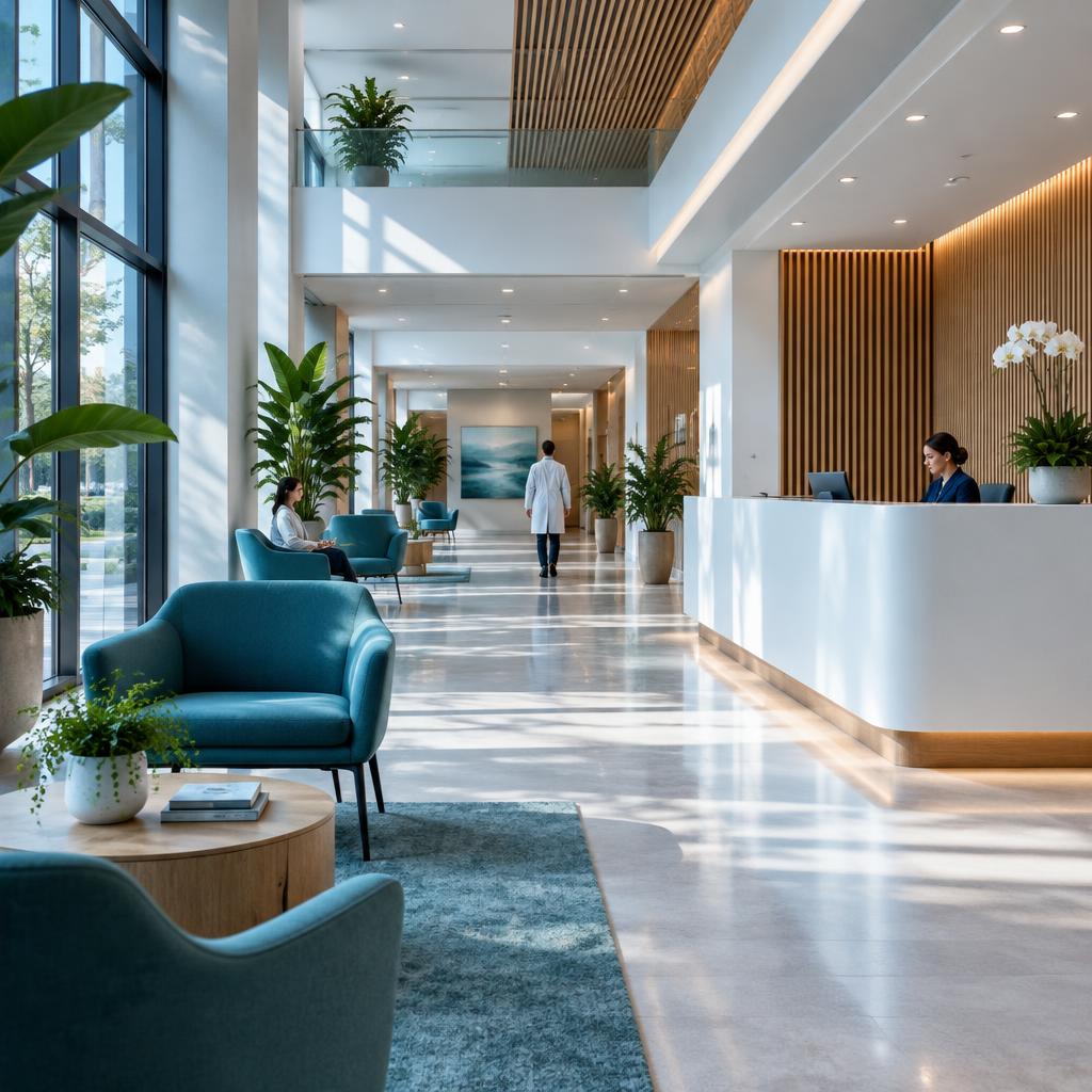 Famous Hospital welcoming lobby and care reception